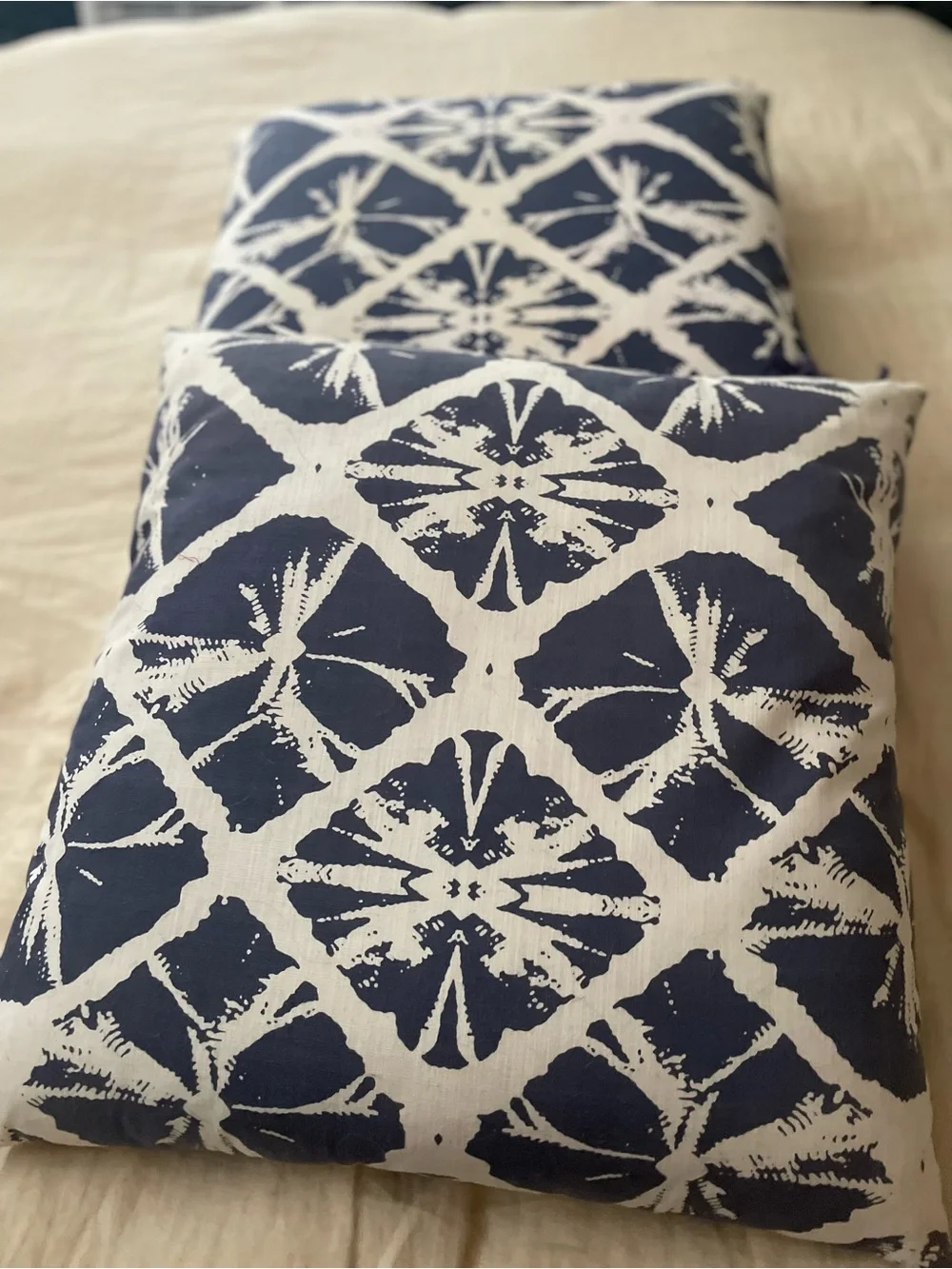 Pair of Decorative Boho Pillows - Indigo & White Shibori Tie-Dye Style NWOT